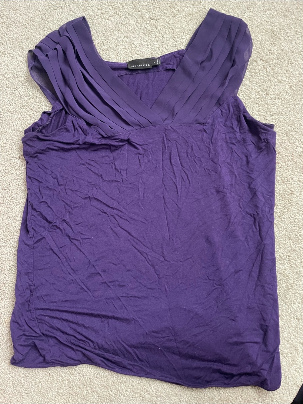 The Limited Purple Pleated V-Neck Sleeveless Top